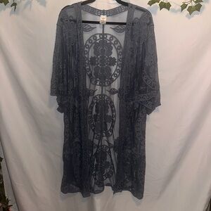 Sheer Embroidered Gray Kimono Cardigan - Women